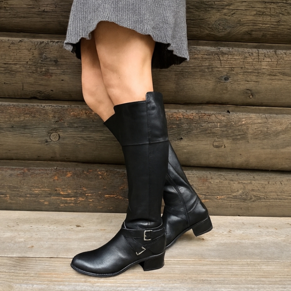 Bandolino Collyer Sleek, Black Leather, Equestrian Riding Boots WMS 8.5M